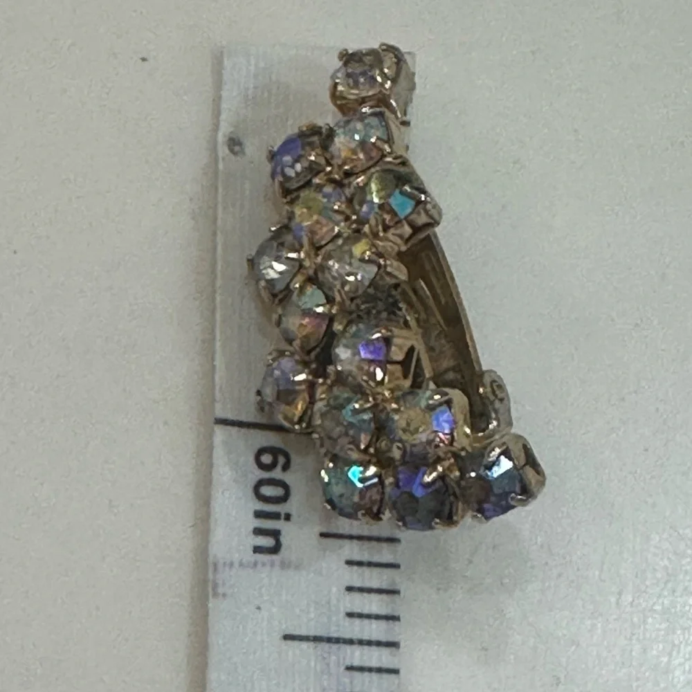 Vintage Aurora Borealis AB Rhinestone Clip-On Earrings - Picture 6 of 7